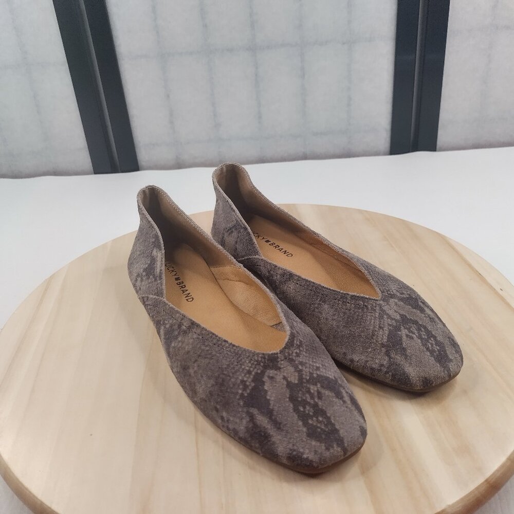 Lucky Brand Alba Snakeskin Print Suede Skimmer Ballet Flats Women US 7.5M